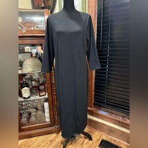 Tahari Navy Knit Stretch Long Sleeve Turtleneck Midi Dress Size 14